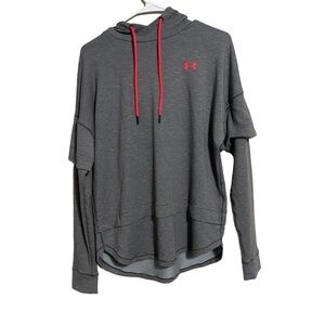 Under Armour Women Featherweight Fleece 2-in-1 Hoodie, Grey/Red, size M